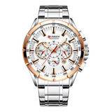 Curren Quartz 8363 Correa De Reloj Blanca De Acero Inoxidable Para Hombre, Color Plateado