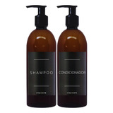 Kit Banheiro Frasco Âmbar Shampoo Condicionador Black 500ml