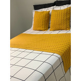 Peseira De Tricot Luxo Para Sofá Cama Casal Queen 230x60 Cor Mostarda Desenho Trança