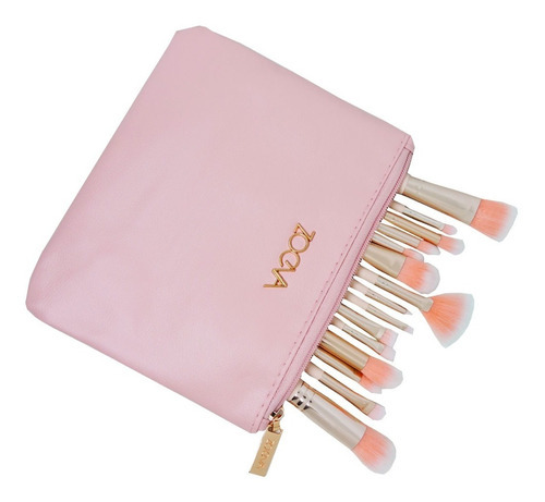 Set 15 Brochas Pinceles Para Maquillaje Profesional Estuche Color Rosa