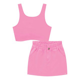 Lilimoon Conjunto Top Cropped E Short Saia Rosa