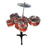 Mini Bateria Infantil Com Banquinho E Baqueta Personalizado Cor Vermelho