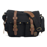 Bolso Bandolera Lona Vintage Casual Para Hombro Color Negro