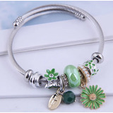 Pulsera Ajustable Acero Inoxidable Pandor Flower Charms