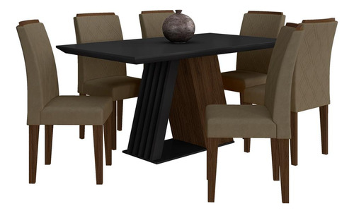 Mesa De Jantar Sícilia 6 Cadeiras Imb/preto/suede Capuc- M A