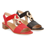 Sandalia Dama Tacón  3 Cm Rojo Y Negro Duo Pack 287