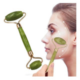Masajeador Facial Doble Rodillos Piedra Jade Natural Color Verde