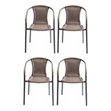 Silla X4 Jardin Exterior Ratan Metal Apilable Tabaco Import