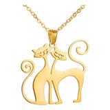 Colar Corrente Feminina Casal Gato Judith In Love Banho Ouro