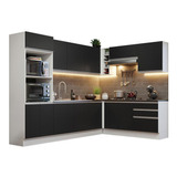 Armário Cozinha Completa Canto Mdf 479cm Bp Acordes Madesa 3 Cor Branco/preto