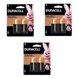 06 Pilhas Média Duracell C Alcalina Cartela Com 2 Unidades