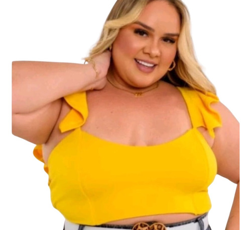 Blusinha Feminina Crooped Plus Size Alça Grossa C Babados 