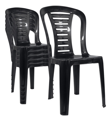 Silla Plástica X 6 Apilable Reforzada Reina Negro Quality Ct