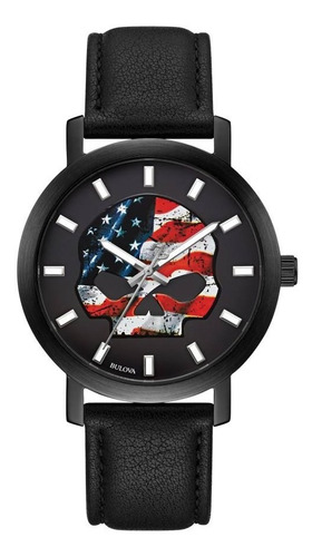 Reloj Hombre Harley Davidson By Bulova 78a122 American Flag Color De La Correa Negro Color Del Bisel Negro Color Del Fondo Negro