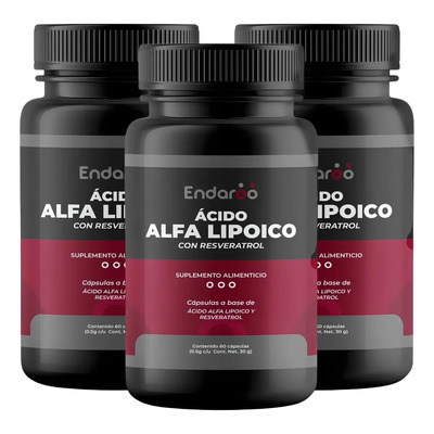 Endaroo | Pack Ácido Alfa Lipóico Con Resveratrol | 180 Caps Sabor Sin Sabor | Meses sin interés