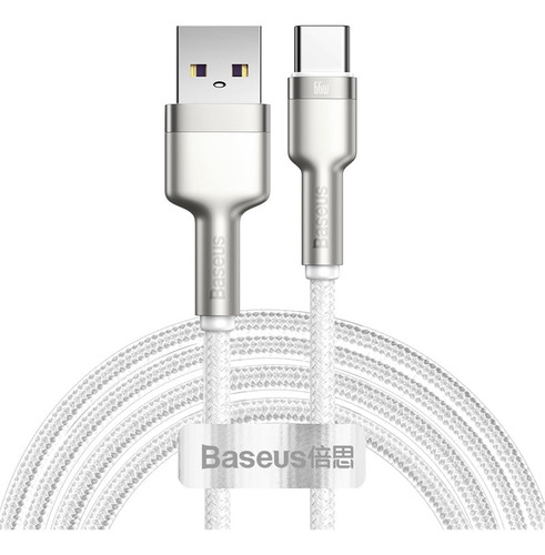 Cable Carga Rápida Metal Baseus Usb A Tipo C 2m 66w Blanco