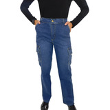 Pantalon Cargo Jean Wide Leg Bolsillos Elastizado Calce Top