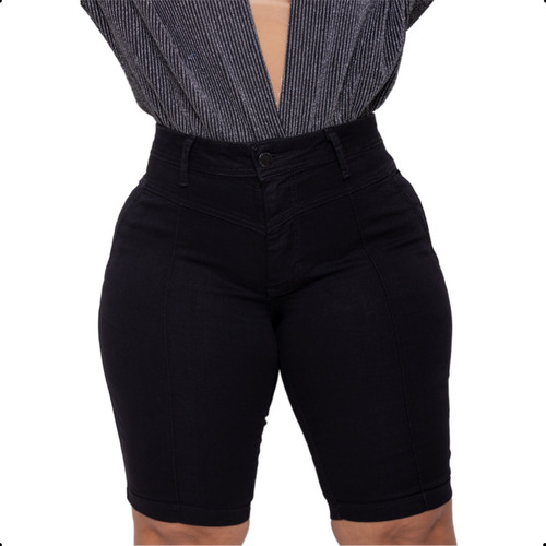 Bermuda Feminina Plus Size Jeans Cintura Alta Levanta Bumbum