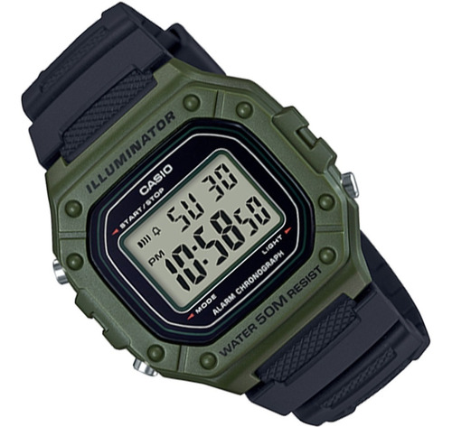 Reloj Casio  W-215h-3a Para Caballero  Deportivo Negro/verde
