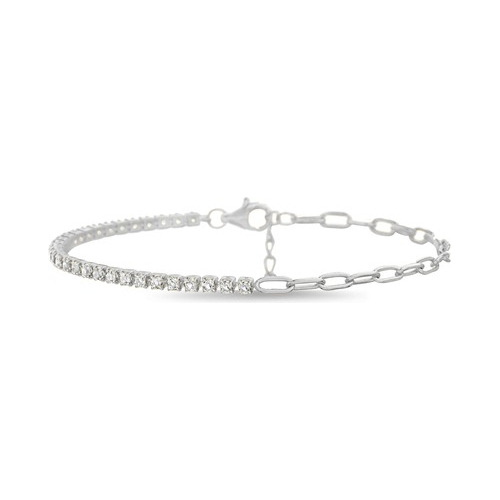 Pulsera Mitad Piedras Mitad Cadena Plata 925