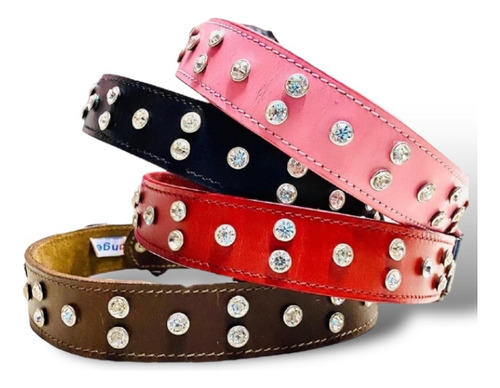 Collar En Cuero Con Brillantes Para Perros Medianos Y Grande