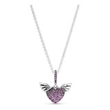 Collar Pandora Corazón Y Alas De Angel Rosa S925