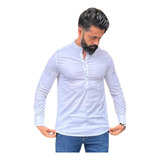 Camisa Masculina  Bata Slim Elastano Gola Padre M/l Zip Off