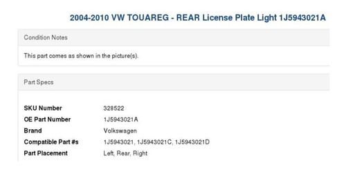 Luz Placa Vw Volkswagen Touraeg 2004-08 Mcbo Foto 3