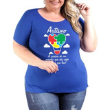 Camiseta Autismo Feminina Babylook Plus Size Abril Azul