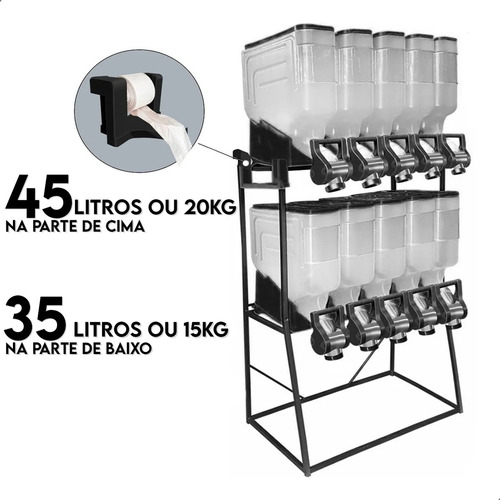 Dispenser Armazenamento Porta Cereais Ração 45l E 35 Cor Preto