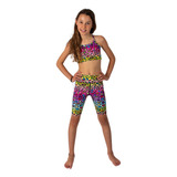 Set De Yoga Top Y Leggins Bikers Para Niña Leopardo Arcoiris