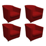 Kit 4 Poltrona Decor Biane Vermelho Suede Super Barato