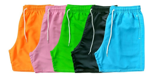 Kit Com 3 Shorts Mauricinho Neon Moda Praia Lisos