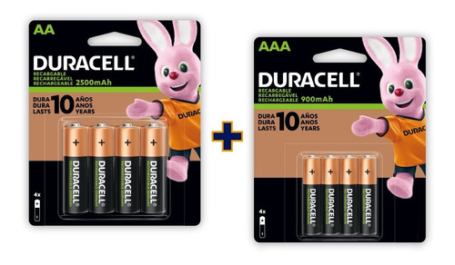 4 Pilas Aa 2500mah + 4 Pilas Aaa 900mah Duracell Recargables