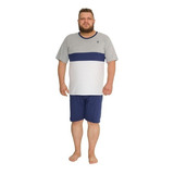 Pijama Adulto Masculino Manga Curta Plus Size Algodão