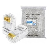 Kit 100 Conector Rj45 Utp Cat5e Banho De Ouro Cabo De Rede