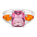 Anel Life Royal Prata Cristal Laranja E Rosa