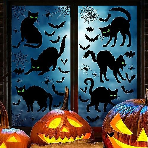 Halloween Gato Negro Ventana Se Aferra Decoraciones Espeluz