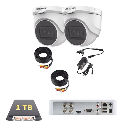 Kit Circuito Cerrado Hikvision 2 Camaras Domo 1080p 2 Mp 1tb