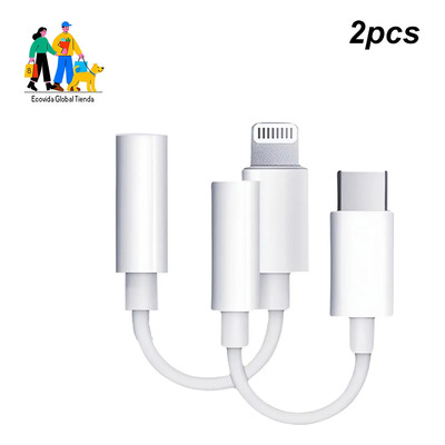 Ecovida 2 Piezas Cable Auxiliar Iphone A Jack 3.5mm Adaptador Tipo-c | MercadoLibre