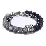 Pulsera Piedra Onix Acero Quirúrgico Doble Hombre Moda 2019