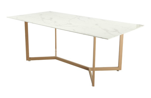 Mesa Moncloa Símil Mármol Base Caño Símil Madera 180x90 Cm