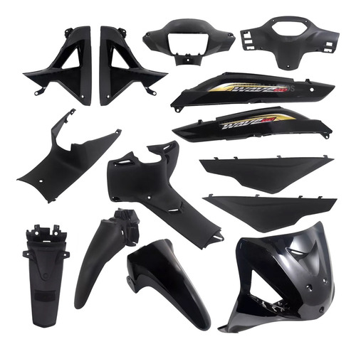 Kit Plasticos Negro Calcos Honda Wave 2014 13 Piezas - Yoyo