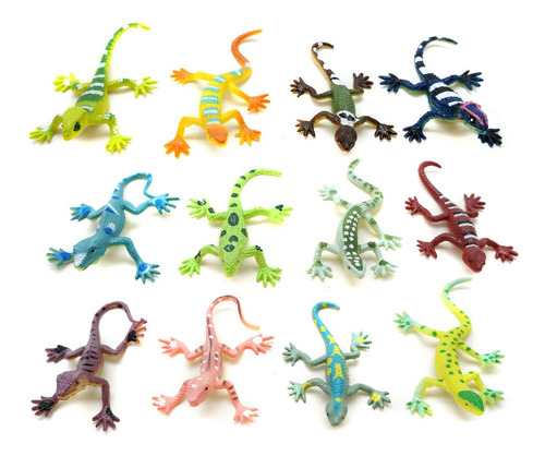 Juguete Animales Mini Lagartija Goma Set X12 Iguana Reptiles