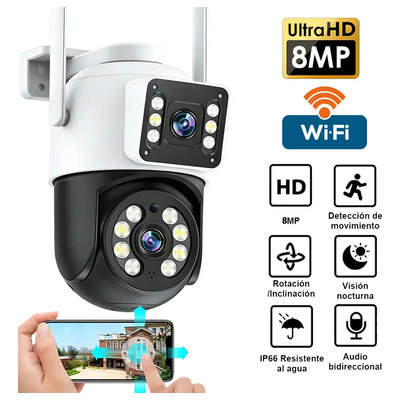 Cámara De Seguridad 5g Wifi Exterior Ultra Hd 4k 360° With Double Lens And Screen Alarm Vigilance Inalambrica Track Auto Audio Bidireccional Vision Nocturna Camera Ptz With 8x Zoom | Envío gratis