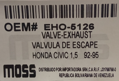 Valvula Escape Honda Civic 1.5 92-95 Moss 81-113001 Foto 3