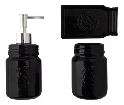 Kit Banheiro Lavabo Acessórios De Luxo Cerâmica Preto 3 Peça