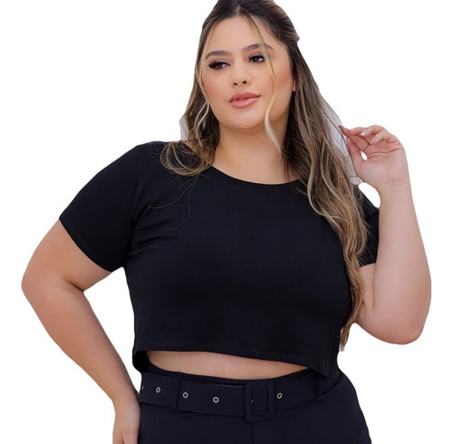 Camiseta Cropped Tshirt Blusa Estilosa Larguinha Plus Size