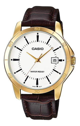 Reloj Casio Mtp-v004gl-7a Cuero, Clásico, Dorado