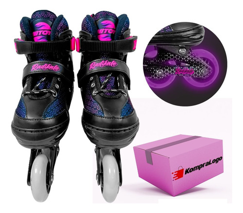 Patins Infantil 4 Rodas Criança Menina Rosa Unitoys Led Luz